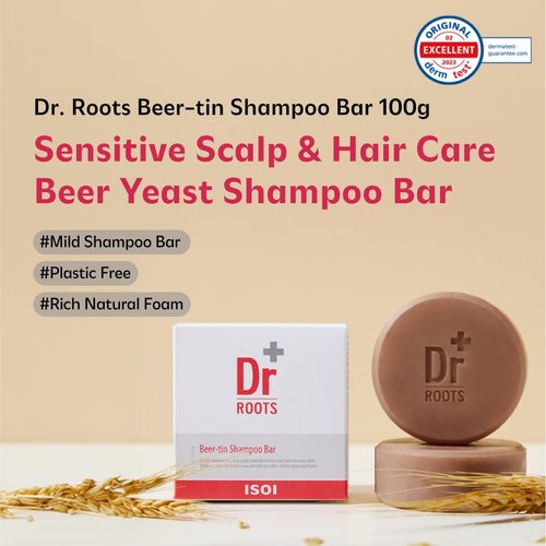 isoi Dr. Roots Beer-tin Soild Shampoo Bar 100g | Nourish and Repair with Beer Yeast and Biotin | Stimulate Hair Growth and Boost Elasticity | Plastic-Free | Clean Beauty