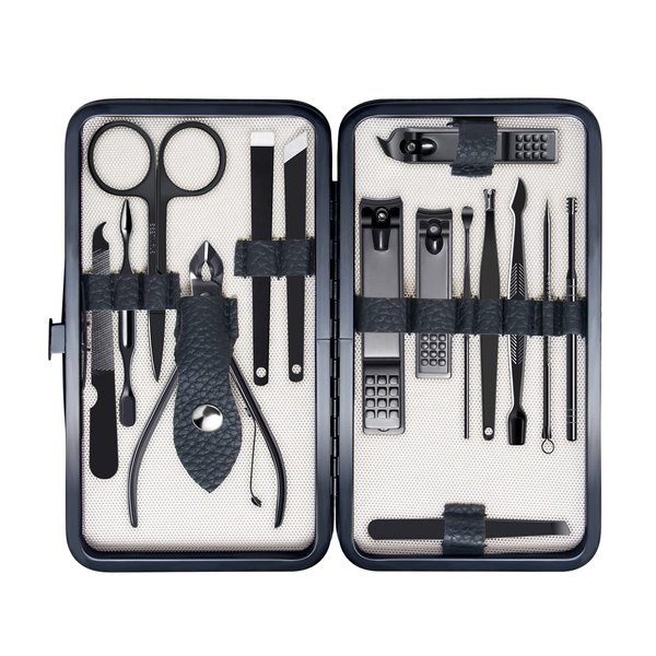 FIXBODY Manicure Pedicure Set - Nail Clippers Toenail Clippers Kit Includes Cuticle Remover with Black Leather Travel Case, Gift for Men and Women, Birthday Gifts for him