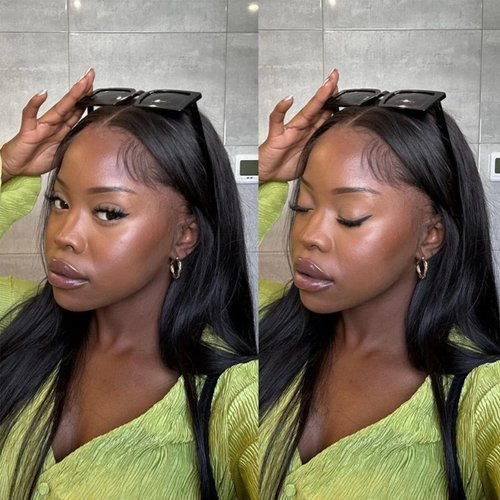 WOWANGEL 250% Density Skinlike 0.1mm Extremely Thin Real HD Lace Wig, 13x4 Full Frontal Wigs Pre-plucked Vivid Self Growing Clean Hairline Swiss HD Lace Front Wigs 12A Human Hair 16 Inch