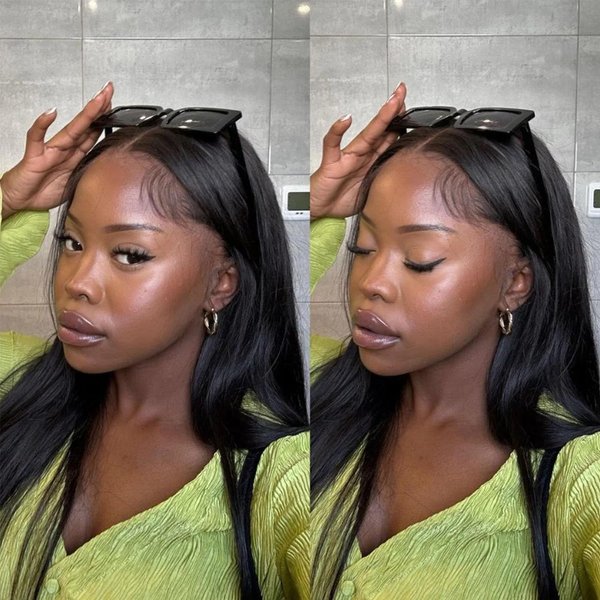 WOWANGEL 250% Density Skinlike 0.1mm Extremely Thin Real HD Lace Wig, 13x4 Full Frontal Wigs Pre-plucked Vivid Self Growing Clean Hairline Swiss HD Lace Front Wigs 12A Human Hair 16 Inch