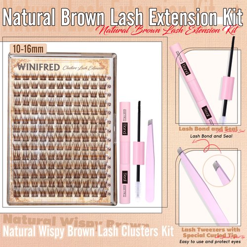 Brown Lash Clusters Kit Natural Clusters Lashes Wispy Eyelash Extension Kit C Curl Lashes Extension Kit DIY Dark Brown Cluster Eyelash Extension Kit by Winifred