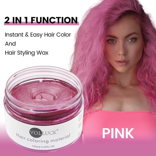 Pink Hair Coloring Wax Temporary Hair Clay Pomades 4.23 oz,Natural Hair Dye Material Disposable Hair Styling Clay Ash for Cosplay,Halloween,Party