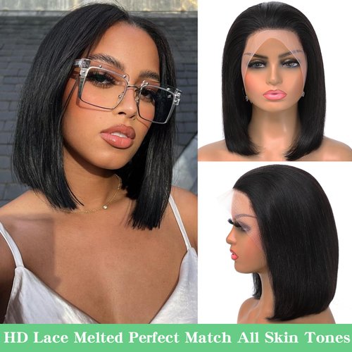 Oriole Bob Wig Human Hair 13x4 HD Lace Front Wigs Human Hair 12 Inch Glueless Wigs Human Hair Pre Plucked with Baby Hair 180% Density Straight Human Hair Lace Front Short Bob Wigs for Black Women