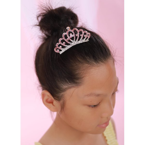 JWICOS Mini Crystal Hair Comb Pink Small Crystal Comb Headband Shiny Rhinestone Comb Headpiece for Girls Princess Birthday Party (Pink)