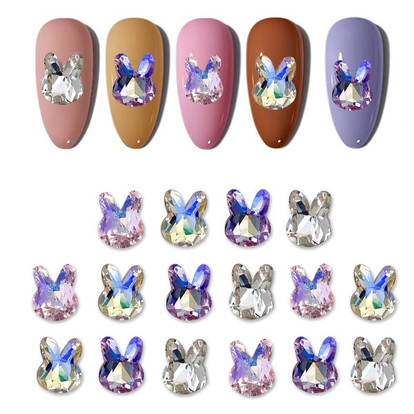16 Pcs 3D Easter Bunny Nail Charms Crystals Rabbit Diamonds Rhinestones Gems for Acrylic Nails Design, Women Nail Art Decoration Craft Jewelry DIY.