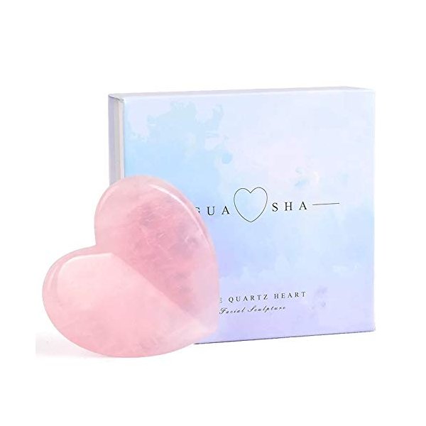 Healing Crystal Rose Quartz Heart Love Massage Tool Natural Gemstone Gua Sha Board Facial Scraping Massager for Face, Eye, Neck Skin Care Massage