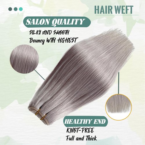 Platinum Sew in Hair Extensions Real Human Hair for Women,Platinum Sliver Color Weft Hair Extensions Human Hair Bundles Hand Tied Weft Hair Extensions Soft Straight Real Human Hair Extensions