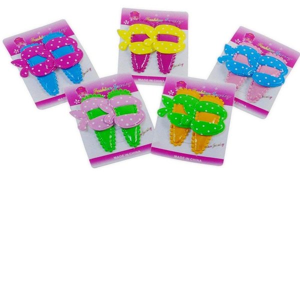 10 Pairs Girls' Hair Barrettes - Polka Dot Plastic Ribbons - Colorful Assortment.