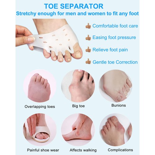 4 Pairs Metatarsal Gel Pads, Toe Separators to Correct Bunions and Foot Pain Relief, Toe Spacers for Feet, Forefoot Pads, Hammer Toe Corrector Big Toe Straighteners, Metatarsal Cushion for Women Men