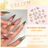 30PCS Gold Nail Charms 3D Alloy Cross Nail Charms Chrome Heart Nail Charms Crystal Butterfly Charms Metal Bowknot Y2K Nail Rhinestones for Women Nail Art and DIY Crafts