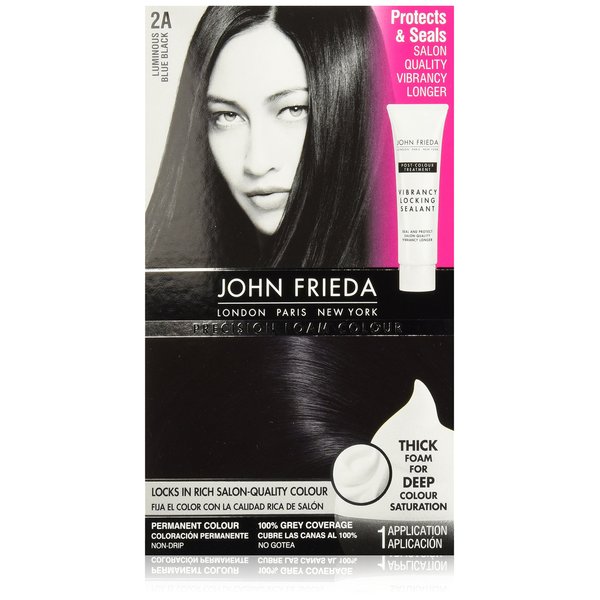 John Frieda Precision Foam Color, Blue Black 2A, Color-Nourishing Permanent Hair Color Kit, Deep Color Saturation, 100% Grey Coverage