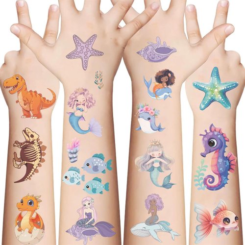 Cartoon Animals Tattoos for Kids,30 Sheets Mixed Styles Temporary Tattoos Stickers Set Dinosaur,Mermaid,Marine Life Tattoos for Birthday Parties,Group Activities,Toy Goody Bag Stuffers (Animal)