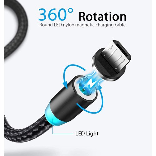 Terasako Magnetic Charging Cable 4-Pack [1ft/3ft/6ft/6ft], 360° Rotating Magnetic Phone Charger Cable with LED Light, 90° Angle Connector, Nylon-Braided Cords