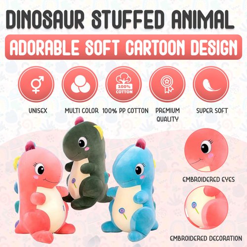 NUGEMS Dinosaur Plushies Toys Dino for Toddlers 16 in. Cute Stuffed Animal Soft Plush Birthday Gifts for Kids, Teens Adults (Pink)