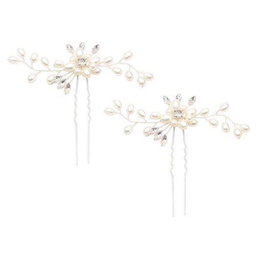 Shegirl Bridal Wedding Hairpin Delicate Pearl Rhinestone Hair Jewelry Manual Silver Headpiece Wedding Accessories for Bridal and Women 2PCS(Silver)