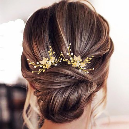 Foryysa Bridal Wedding Hair Pins for Women Rhinestone Leave Headpiece Elegant Handmade Flower Headwear Sparkly Vine Design (2 pcs)
