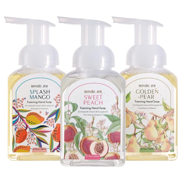 ROMIIE ZOI Mini Foaming Hand Soap - Pack of 3 - Golden Pear, Sweet Peach, Mango - 260 ML/ 8.7 FL. OZ Each