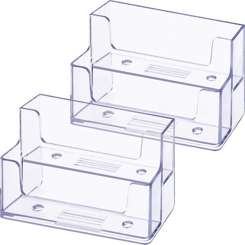 Onwon 2 Pieces Clear Business Card Holder 2 Tiers Plastic Card Stand Organizer Card Holder Display for Home Office, 120 Cards Capacity