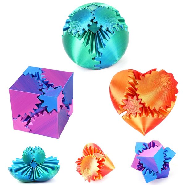 3 Pcs Gear Ball, 3D Printed Gear Ball Spin Ball, Cube Fidget Toys, Gear Sphere Desk Toy, Gear Toy for Stress and Anxiety Relaxing, Christmas Stocking Stuffers for Kids Adults