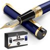 Dryden Designs Fountain Pen - Medium Nib 0.5mm | Includes 24 Ink Cartridges - 12 Black 12 Blue and Ink Refill Converter | Calligraphy Pen, Smooth Look -Deep Blue.