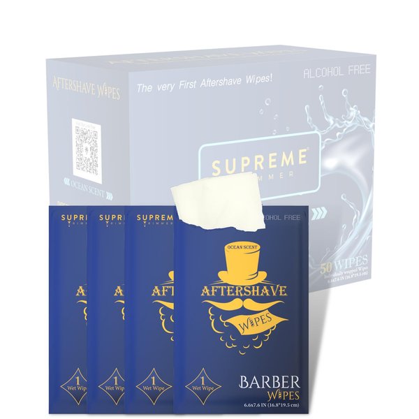 Supreme Trimmer 50 Individually Wrapped Face + Body Cleansing Wipes | Gentle & Soft on Skin | Ocean Scent