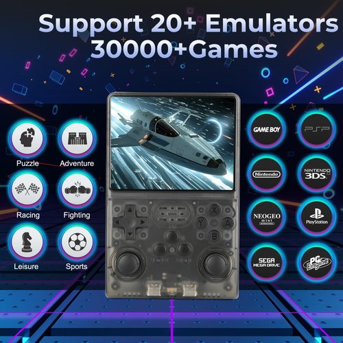 【30000 in 1】 R40S Pro Retro Handheld Game Console, Video Game Console, 3.5 inch IPS Screen, More Than 20 Emulator, 256G TF Card (Gray)