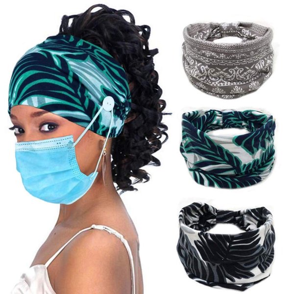 Efdagsad Boho Button Headband Women Wide Mask Hair Band with Button Boho Elastic Sports Headwear Yoga Ear Saver Hair Band Workout Headwrap (B)