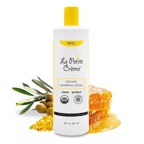 La Petite Creme French Premium Diapering Lotion - Diaper Cream Alternative to Baby Wipes - Gentle Moisturizer & Skin Cleanser with USDA Certified Organic Ingredients - Baby Essentials (20 oz)