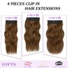 NAYOO 4PCS Clip in Hair Extensions Long Wavy Curly Synthetic Thick Hairpieces Medium Brown for Women with Fiber Double Weft Hair Full Head（16 Inch, Medium Brown）