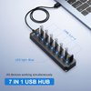 ONFINIO USB Hub 3.0, 7-Port USB Hub Splitter with Individual On/Off Switches and Lights, 3.2ft/1m Long Cable Compatible with MacBook, Laptop, Surface Pro, PS4, PC, Flash Drive, Mobile HDD