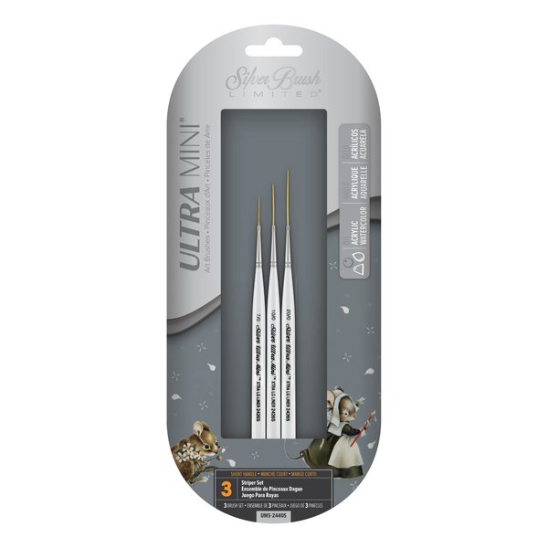 Silver Brush Limited UMS-2440S Ultra Mini Striper Set, Acrylic and Watercolor Brushes, Short-Handle Art Brushes, 3-Piece Set