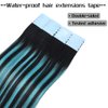 RINBOOOL Ombre Balayage Tape In Hair Extensions, Black Fading To Teal Green Highlighted Black,Remy Human Hair,14'' 40g 20Pcs/pack
