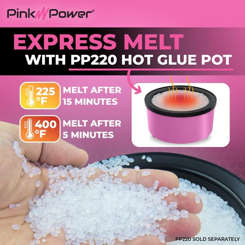 Pink Power 1lb Hot Glue Pellets Hot Melt Glue for Crafting - Skillet Glue for Floral and Crafts for Pink Power Hot Glue Pot PP220 Hot Glue Pillow Cubes Adhesive for Mini Glue Skillets