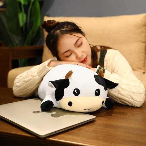 Achwishap Cow Stuffed Animals 13.7” Cow Plush Pillow Stuffed Dolls Hugging Pillow with Zipper, Plush Toys Dolls Gifts for Kids Girls Boys Easter