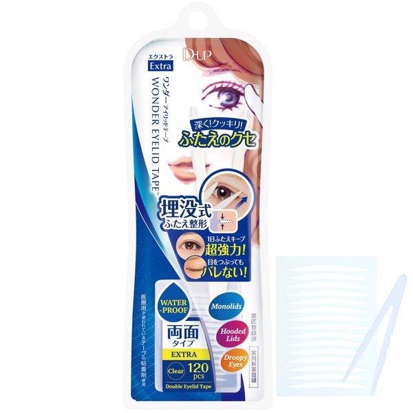 DUP Wonder Eyelid Tape Waterproof Eyelid Stickers, 120 Pc Double Sided Adhesive, Invisible Blend Double Eyelid Lift Strips for Droopy Eyes, Japanese Instant Natural Eye Lid Eye Makeup