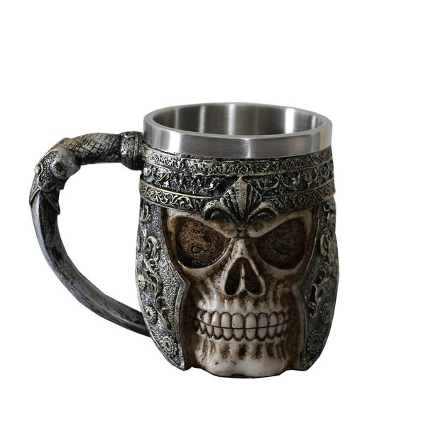 OTARTU 13oz Skull Coffee Mug Viking Skull Beer Mugs Stainless Steel Liner Gift for Men Father's Day Gifts
