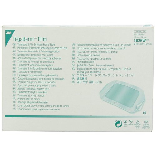 3M™ Tegaderm™ Transparent Film Dressing Frame Style, 1626W, USA, 10 cm x 12 cm, 50 Each/Carton, 4 Carton/Case