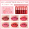 6 Colors Peach Lip Tint Stain Mini Liquid Lipstick, Moisturizing Plumping Lip Gloss, Multi-Use Lip and Cheek Tint, Non-sticky, Transfer-Proof Lip Tint Gloss, Matte Finish Lip Makeup