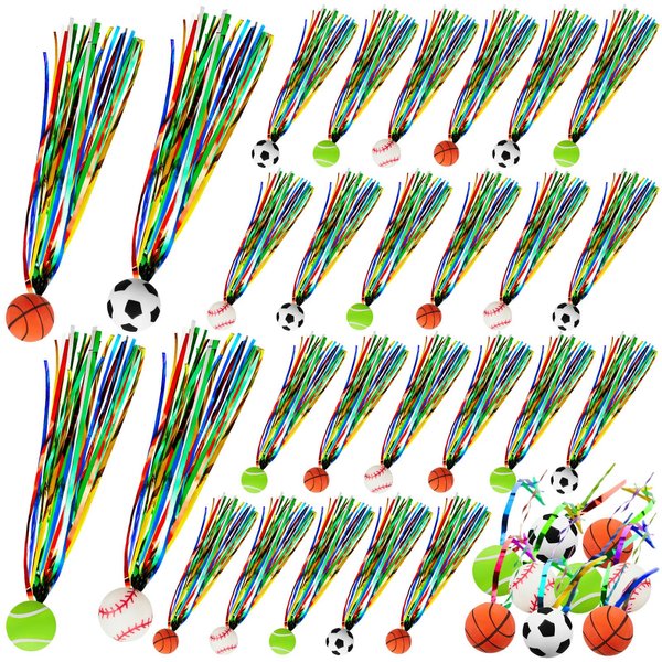 Hungdao 24 Packs Sports Themed Bouncy Balls Party Favors Comets Bouncy Balls with Colorful Streamers Basketball Volleyball Baseball Soccer Mini Rubber Balls for Kids Teens Birthday Party Gifts