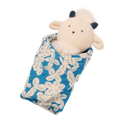 Manhattan Toy Embroidered Plush Goat Baby Rattle + Soft Cotton Burp Cloth, 16 x 16 Inches