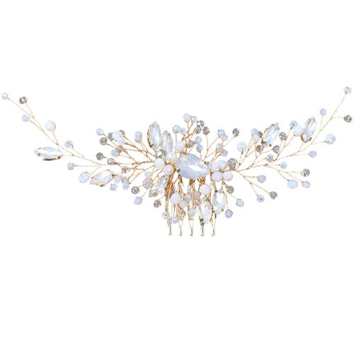 Sparkly Wedding Hair Combs, Crystal Flwoer Hair Clips Bride Bridesmaid Hair Sides Comb Rhinestone Barrettes, Crystal Flower Hair Pins Hair Accessories for Women Girls (Opal)