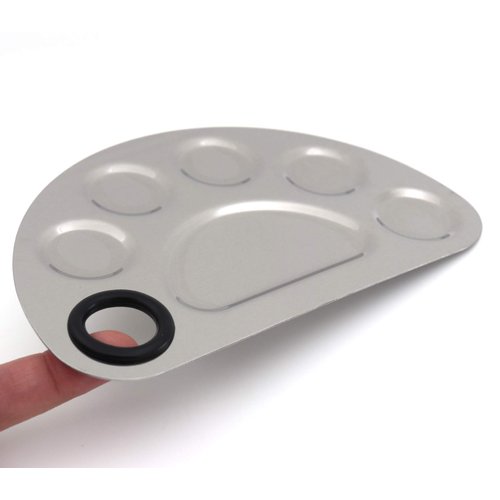 Miamay semicircle Makeup Palette Stainless Steel 6-dents Nail-art Cosmetic Artist Mixing Palette with 6 Inches Spatula Tool