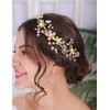 Teyglen Gold Pearl Wedding Headband Hair Vine with Rhinestone Bridal Flower Hair Clip Headband Hair Accessories for Bride Flower Headpiece for Women Girls