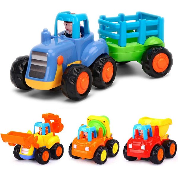 Yiosion Push and Go Friction Powered Cars Construction Vehicles Toy Set Tractor Bulldozer Mixer Truck Dumper for 1 2 3 Year Old Baby Toddlers Boys Gift