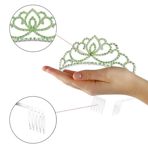 FASOTY Silver Tiara Green Crystal Crown with Combs Elegant Princess Tiaras and Crowns for Women Girls Rhinestone Headband for Bridal Wedding Birthday Party Prom