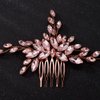 Teyglen Women Dainty Simple Full Rhinestones Red Blue Black Bride Wedding Hair Comb Luxurious Hair Accessories Shiny Rhinestones Bridal Side Hair Combs for Women Bride Girls (Rose gold-pink)