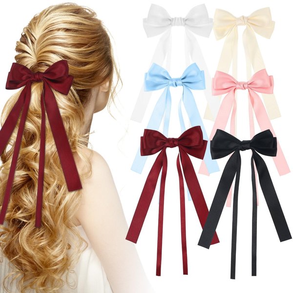 PACKOVE 6 Pcs Ribbon Hair Clip Bows Hair Clips Satin Hair Bows Bowknot Barrettes Alligator Clips Hair Bow For Women Girls