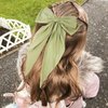 2Pcs Green Hair Bow Clips Hair Bows for Women Silky Satin Hair Bows for Girls Cute Oversized Long Tail Bow Hair Clip Big Hair Bows Aesthetic Coquette Bows Hair Ribbon Hair Accessories