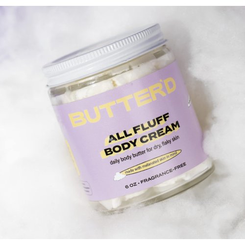 Butter'd Bodycare: All Fluff Body Cream, Unscented, Premium Body Butter for Very Dry Skin and Sensitive Skin | Hydrating Shea and Mango Body Butter with Sunflower Oil- 24 Hour Moisture (4 oz)