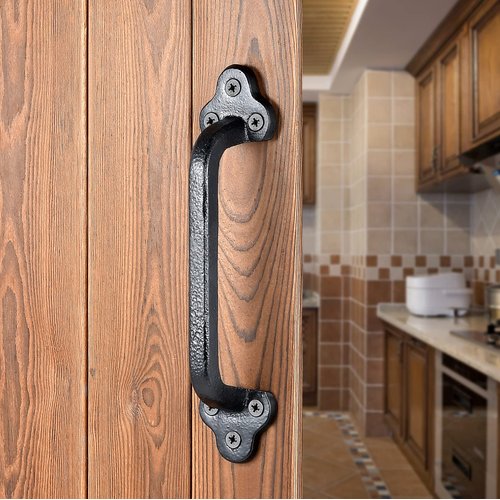 INIRET 2 Packs Rustic Gate Handle,9 Inch Cast Iron Sliding Barn Door Handle,Black Vintage Metal Gate Pull Handle Fence Handle Antique Long Cabinet Handles for Interior,Drawer,Outdoor,Garage,Closet